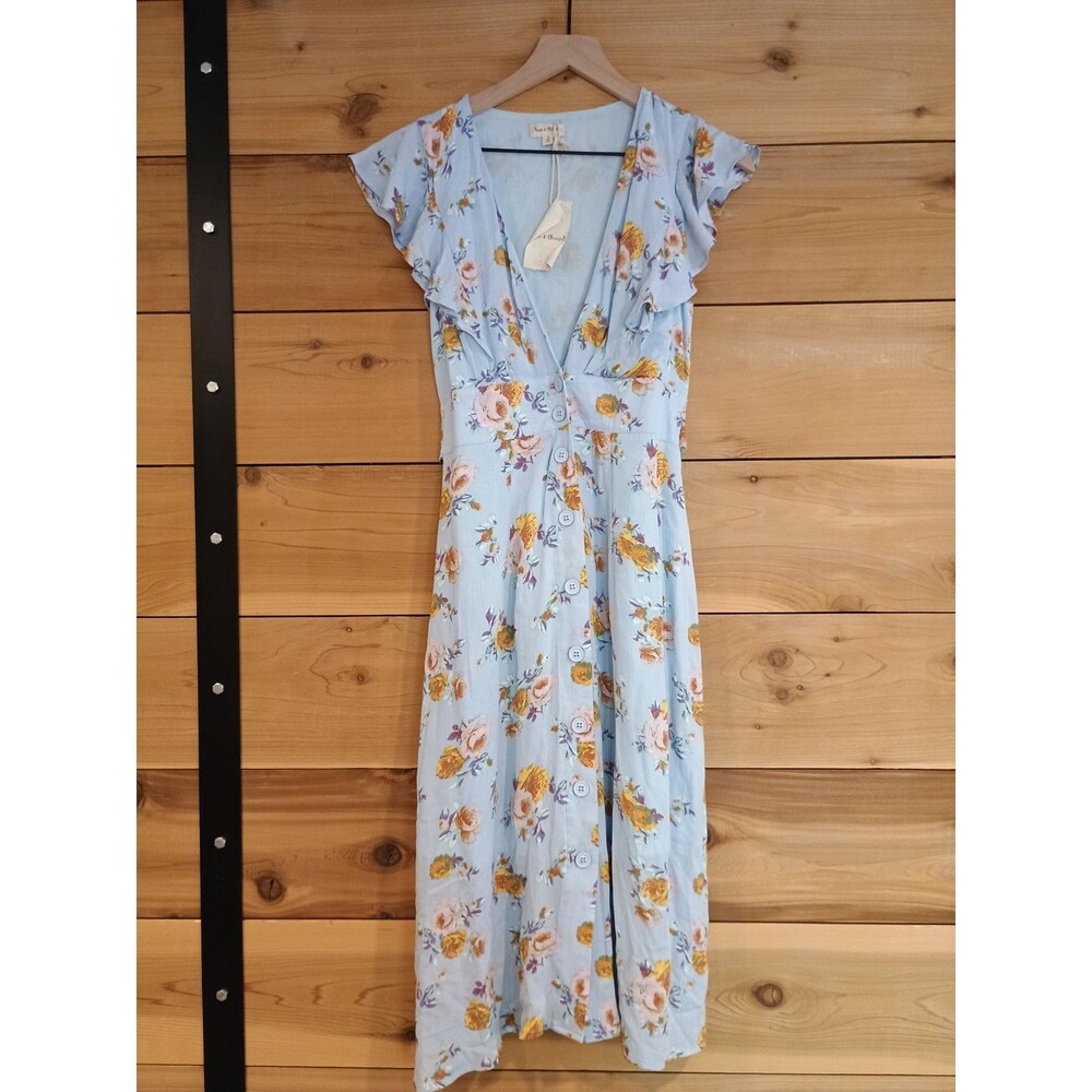 Hem And Thread NWT Medium Floral Summer Dress Blue Breastfeeding Maxi